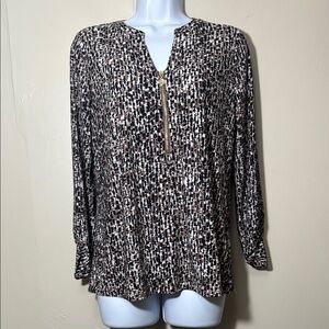 Anne Klein Black and White Tie Front Blouse with Mandarin Collar